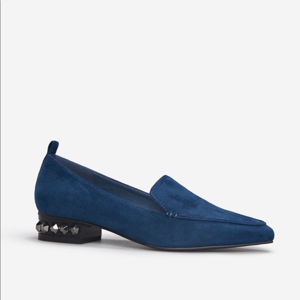 Faux Suede Studded Flats, Navy